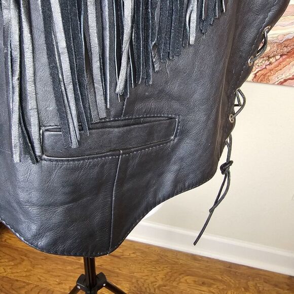 Vintage Antelope Creek Leather Fringe Motorcycle Vest Size XXL - Picture 6 of 13